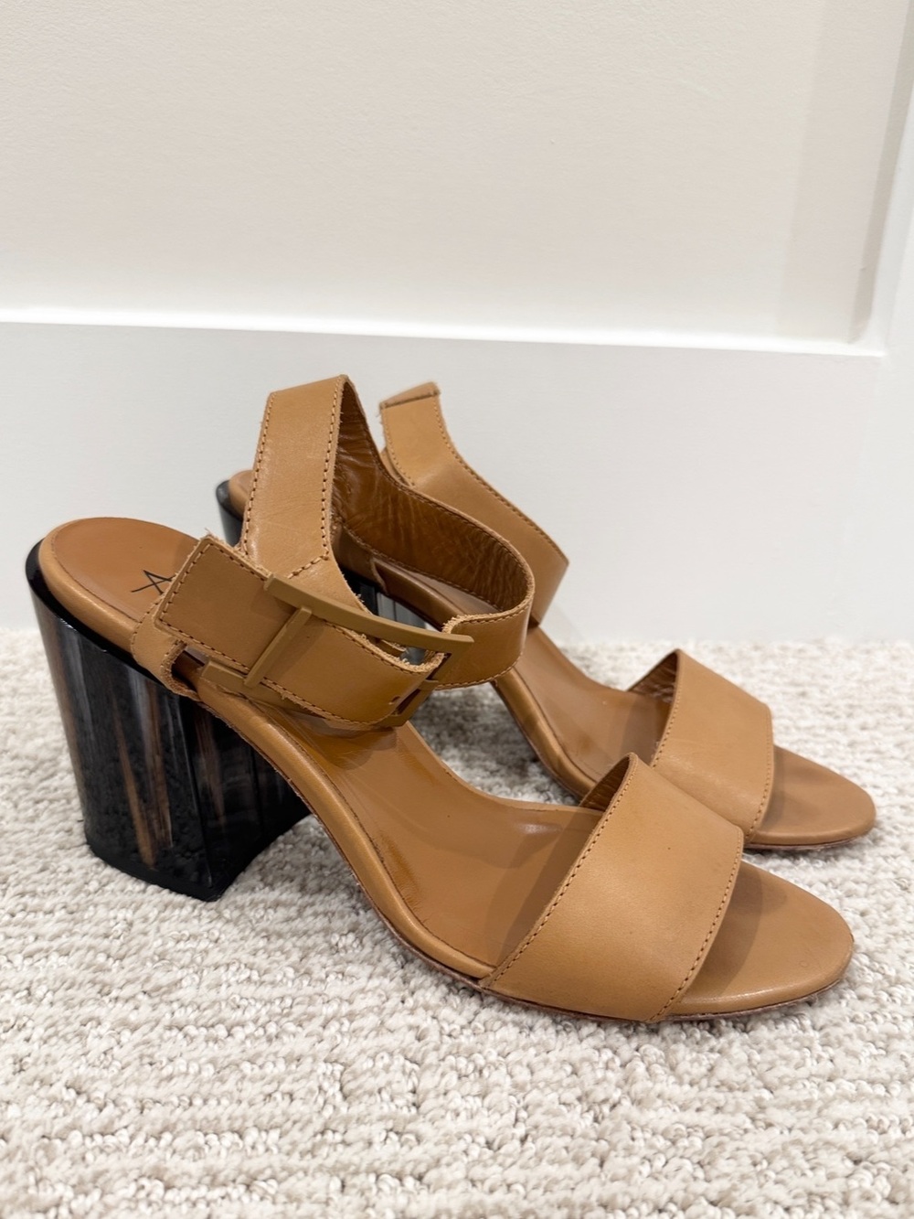 Aquatalia • FREDIA Camel Tan Leather Block Heel Sandals